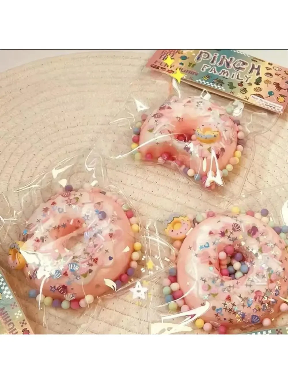 Lot of 6 Pink Taba Donut Squishy Sensory Toy Pastel Stress Relief